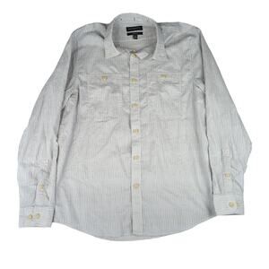 Banana Republic Standard Fit Long Sleeve Indigo Shirt Mini Stripe Blue Medium‎